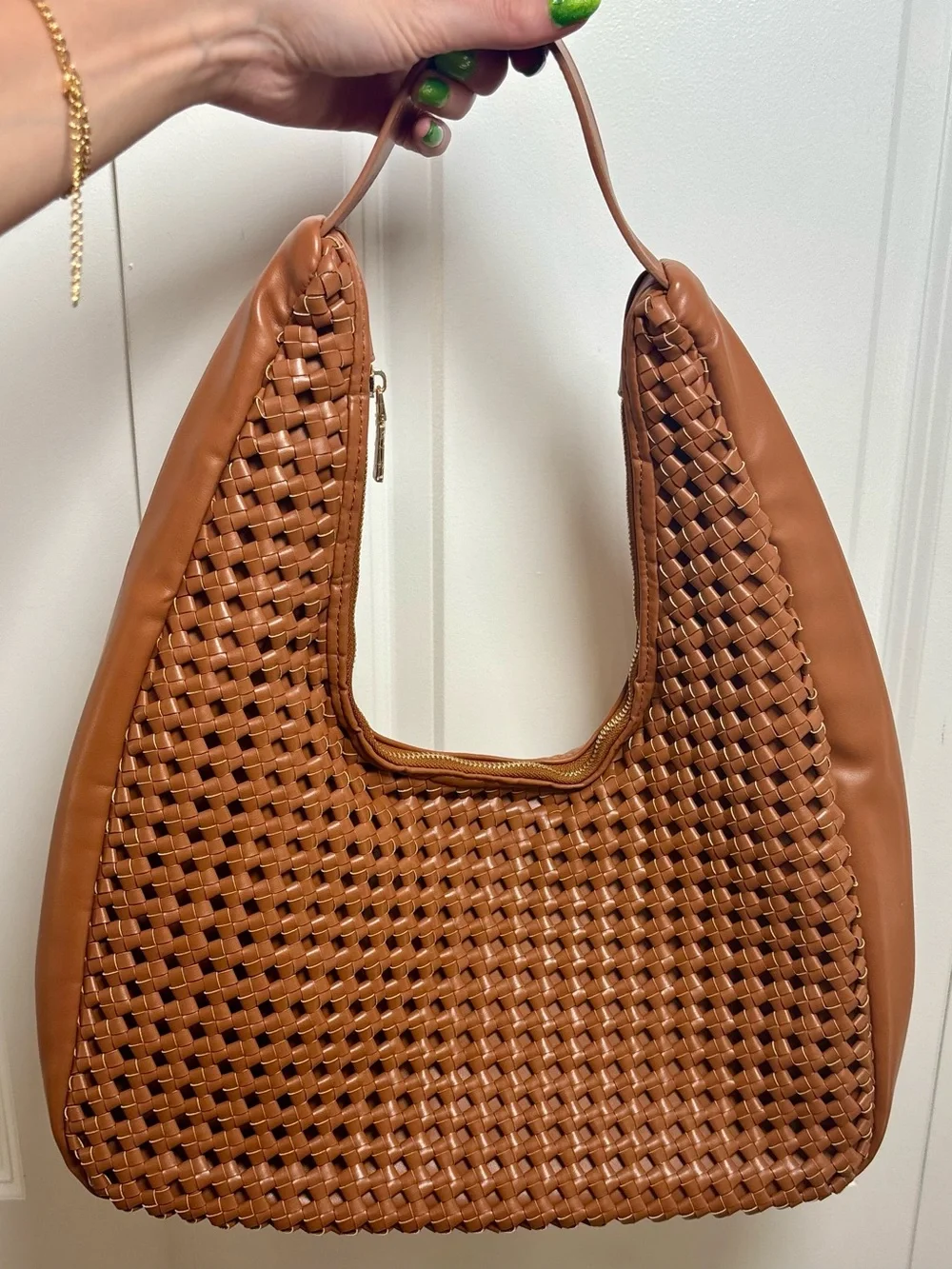 MODA LUXE Chestnut Brown Braided Hobo Shoulder Handbag
